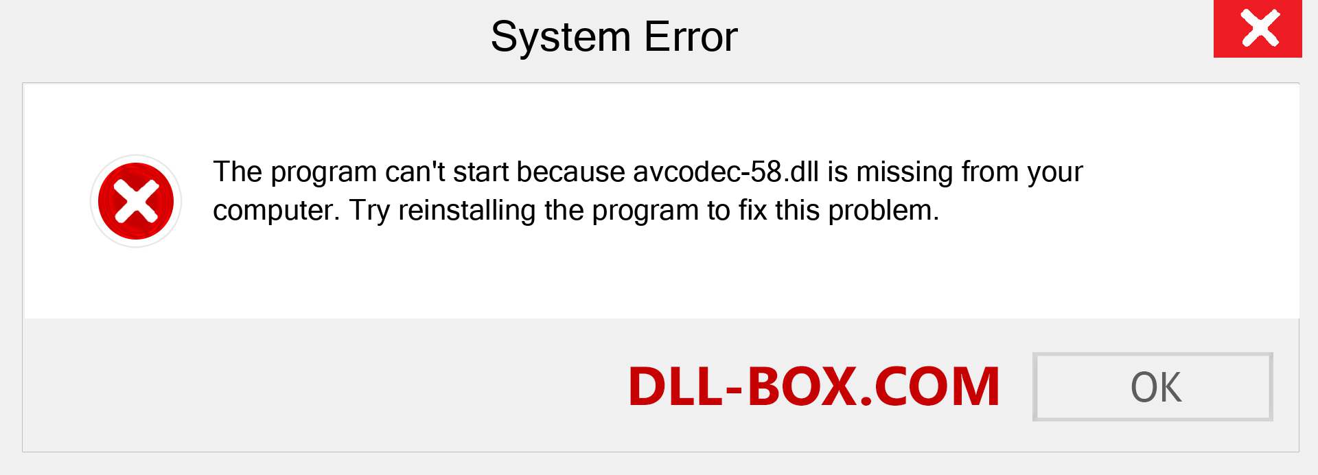  avcodec-58.dll file is missing?. Download for Windows 7, 8, 10 - Fix  avcodec-58 dll Missing Error on Windows, photos, images